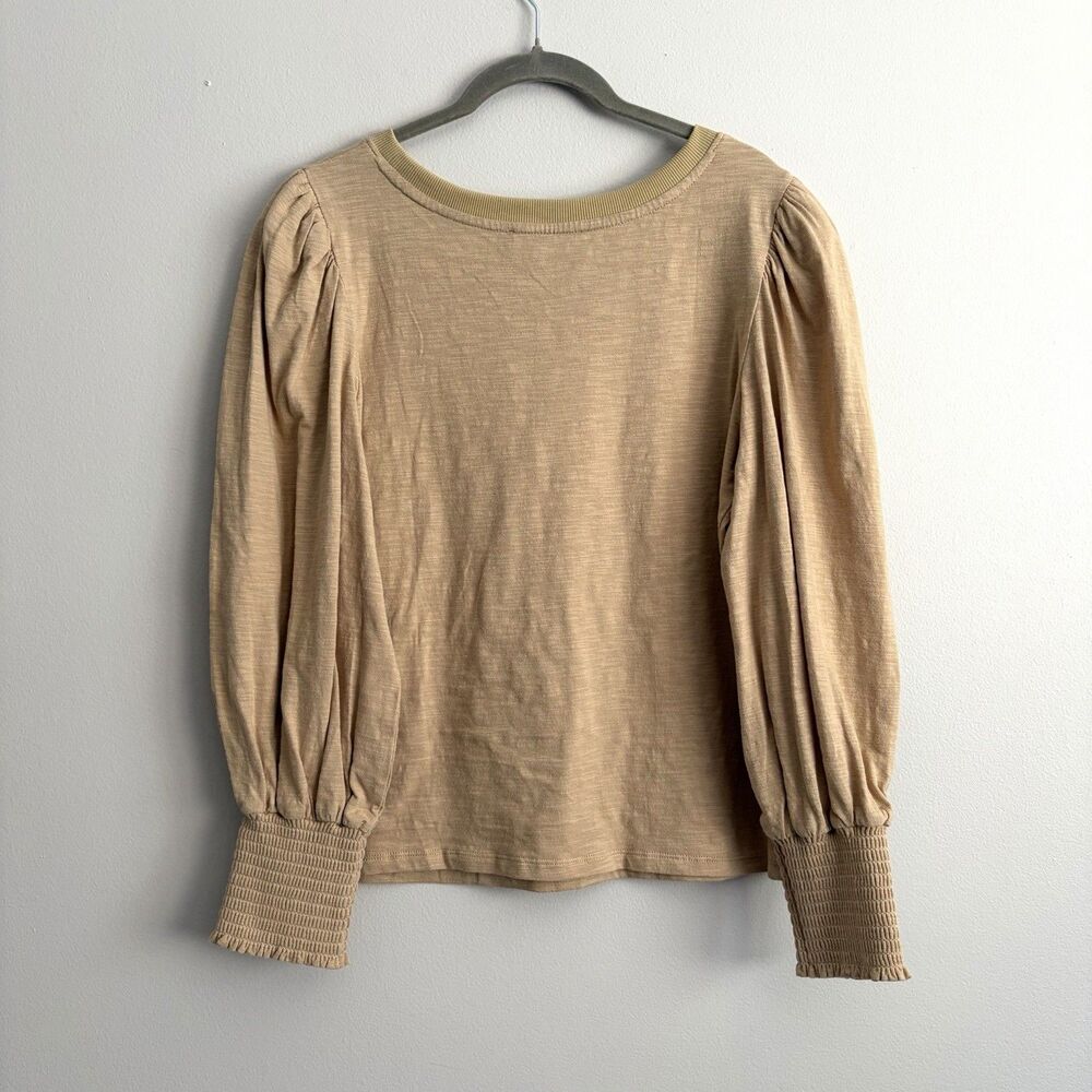 Pomander Place Tuckernuck Beige Long Puff Smocked Sleeve Blouse Size Large - Picture 6 of 7
